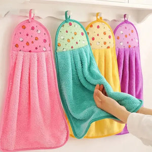4pcs Coral Velvet Bathroom Towels Soft Absorbent Hanging Cloth Kitchen Set