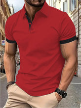 Load image into Gallery viewer, Men's short sleeve color matching fashion with men's lapel short sleeve