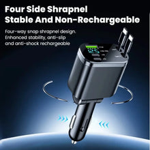 Load image into Gallery viewer, NEW Upgraded Retractable Car Charger 5 in 1, 69W Fast Charging PD30W+2.4A Voltage Display Dual Cables for iPhone &amp; Android