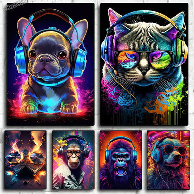 Animal DJ Harmony: Canvas Music Poster for Stylish Room Decor