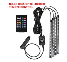 Load image into Gallery viewer, Neon 48 LED RGB Car Foot  Ambient Lights LED Strip Interior Lamps with USB/Cigarette Strip Decoration Bar Remote Control
