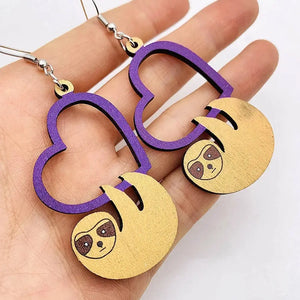 Wooden Heart-shaped Hollow Out Printed Earrings Valentine's Day Gift Fashion Jewelry