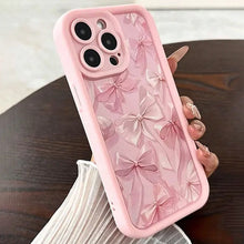Load image into Gallery viewer, Pink Bow Pattern Silicone Phone Case For iPhone 16 17 Pro Max 15 14 13 12 11 Pro Max 16E X XS XR 7 8 Plus Butterfly Charm Cover