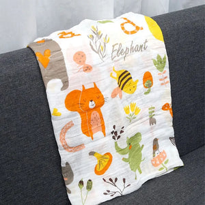 110cm Cotton Gauze Blanket - Animal Pattern Double Layer Newborn Towel & Swaddle
