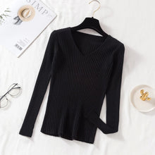 Load image into Gallery viewer, Autumn Winter Women Sweaters Casual Long Sleeve Knitted V Neck Pullover Sweater Femme Basic Solid Jersey Tops Fashion Clothes