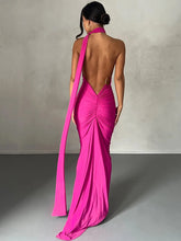 Load image into Gallery viewer, Hugcitar One Shoulder Backless Adjustable Scarf Loop Ruched Sexy Maxi Dress Women Elegant Y2K Streetwear Festival Outfit