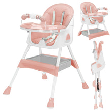 Load image into Gallery viewer, Baby High Chair 3 in 1, Foldable and Adjustable High Chair Babies with Removable Tray, Safety Belt, Footrest and Wheels