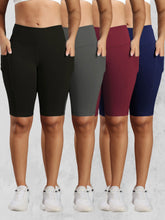 Load image into Gallery viewer, CHRLEISURE Women Solid Yoga Shorts with 3 Pockets High Waist Butt Lifting Workout Tights Gym Elastic Cycling Shorts Activewear