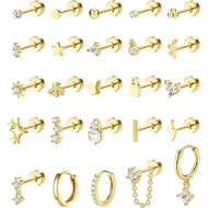 Bobisty 1pc Earrings Surgical Stainless Steel Earrings for Women Dainty Flat Back Earring Stud Hoop Cartilage for Sensitive Ears