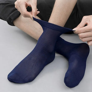 20 Pairs Men's Summer Thin Silk Business Socks Breathable Black Long Mid-Calf