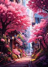 Load image into Gallery viewer, Japanese Street Scenery Sakura Architecture Canvas Posters and Prints Wall Art Paintings Mural for Modern Living Room Home Decor