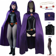 Load image into Gallery viewer, Teen Titans Raven Cosplay Costume Women's Costume Magical Girl Cosplay Fighting Bodysuit Full Set With Purple Hooded Cloak