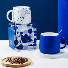 Load image into Gallery viewer, 500ml Ceramic Mug Gift Package Blue Coffee Cup Creative design Splash ink Breakfast Oatmeal Cup Festival Gift Porcelain Mug
