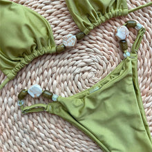 Load image into Gallery viewer, Solid Green Swimwears Sexy Halter Triangle Bead String Bikini Mini Micro Thong Swimsuit Woman 2026 Summer Brazilian Bikinis Sets