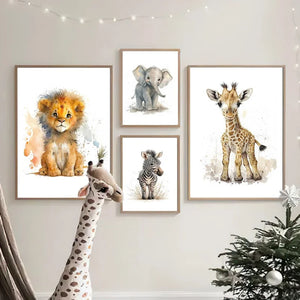 Elephant Lion Canvas Painting Giraffe Tiger Wall Art Animal Poster for Kids' Room Decor