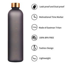 Load image into Gallery viewer, 1L Reusable Water Bottle - BPA Free with Time Marker - Leakproof, Frosted Plastic, 32 OZ