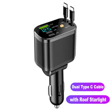 Load image into Gallery viewer, NEW Upgraded Retractable Car Charger 5 in 1, 69W Fast Charging PD30W+2.4A Voltage Display Dual Cables for iPhone &amp; Android