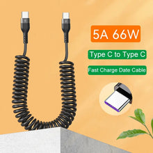 Load image into Gallery viewer, USB Type C 66W Car 5A Fast Charging Type C to Type C Spring Telescopic Cable For iPhone 15 Samsung Huawei Xiaomi Redmi OnePlus