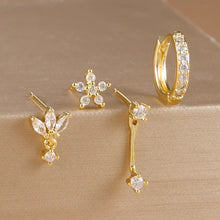 Load image into Gallery viewer, 4PCS Stainless Steel Circle Huggie Hoop Earrings Set for Women Gold Color Unique Zircon Flower Stud Earring Piercing Jewelry