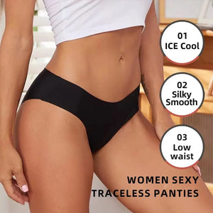 Women's Traceless Panties Set Ice Silk Smooth Underwear Low Waist L XL 2XL