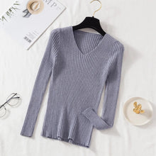 Load image into Gallery viewer, Autumn Winter Women Sweaters Casual Long Sleeve Knitted V Neck Pullover Sweater Femme Basic Solid Jersey Tops Fashion Clothes