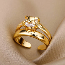 Load image into Gallery viewer, Stainless Steel Zircon Geometric Rings For Women Luxury Evil Eye Gold Color Adjustable Trendy Wedding Aesthetic Jewerly Gift
