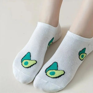 5 Pairs Avocado Crew Ankle Socks Cartoon Fashion Breathable Summer Autumn Women's