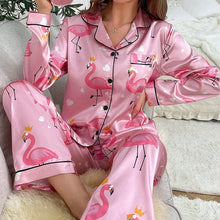 Load image into Gallery viewer, Women Satin Pajama Casual Sleepwear Home Clothes Suit Autumn Long Sleeve Button Up Top &amp; Pants Nightwear Loungewear Pyjama Femme