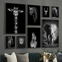 Load image into Gallery viewer, Black and White Animal Poster Lion Elephant Canvas Painting for Living Room Decor