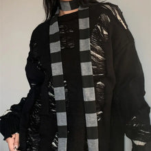 Load image into Gallery viewer, Women Harajuku Cotton Scarves Y2k Black Grey Stripe Long Scarves 180cm Thin Long Decorative Neckerchief Fashion Streetwear