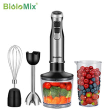 Load image into Gallery viewer, BioloMix 4 in 1 High Power 1200W Immersion Hand Stick Blender Mixer Includes Chopper and Smoothie Cup Stainless Steel Ice Blades