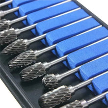 Load image into Gallery viewer, 10pcs 1/8" Shank Tungsten Carbide Milling Cutter Rotary Tool Burr Diamond Cut Rotary Drill Bit for Metalworking Polishing Tools