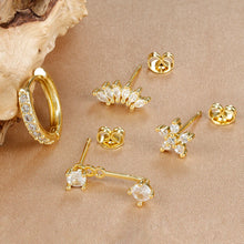 Load image into Gallery viewer, 4PCS Stainless Steel Circle Huggie Hoop Earrings Set for Women Gold Color Unique Zircon Flower Stud Earring Piercing Jewelry