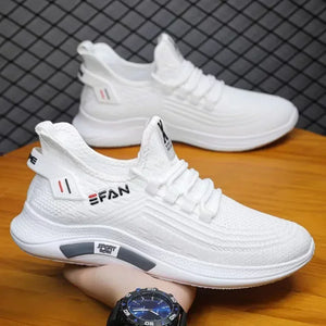 Men's Spring White Casual Shoes Breathable Non-Slip Walking Sneakers 2024 Lace-Up