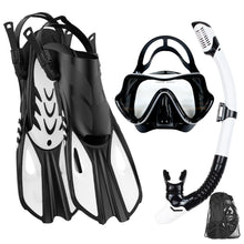 Load image into Gallery viewer, Mask Fin Snorkel Set Snorkel Gear for Adult Panoramic View Snorkel Mask Adjustable Dive Flipper Dry Top Snorkel and Travel Bag