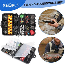 Load image into Gallery viewer, 263pcs Outdoor Fishing Accessories Set with Tackle Box - Pliers, Hooks, Sinkers, Swivels