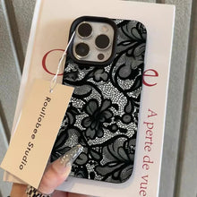 Load image into Gallery viewer, Black Lace Pattern Phone Case For iPhone 17 Pro Max 16 15 14 Plus 13 12 11 Pro Max 16E 17Air X XR XS Max Shockproof Soft Cover