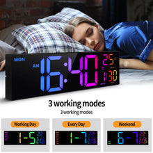 Load image into Gallery viewer, 16" Large Digital Wall Clock, Big LED Display with Remote, 8 RGB Color, Alarm, DST, Temperature for Living Room, Kitchen