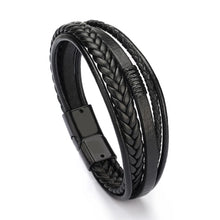 Load image into Gallery viewer, Men Multilayer Leather Bracelet Stainless Steel Braided Rope 21cm