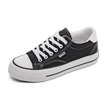 Load image into Gallery viewer, Women&#39;s Low-Top Canvas Sneakers | Black Platform Flats | Vulcanized Skateboard Shoes