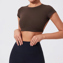 Load image into Gallery viewer, Hearuisavy Sports Shirts Workout Tops Fitness Activewear Female Quick-Dry Yoga Clothes Sport Crop Tops Backless Gym Top Women