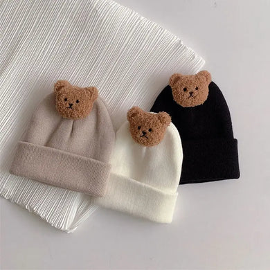 Cartoon Bear Baby Knitted Hat Infant Toddler Winter Bonnet Soft Comfortable Cap