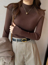 Load image into Gallery viewer, Autumn Winter Mock Neck Women Sweater Vintage Basic Solid Knitted Korean Tops Casual Slim Pullover Sweaters Simple Chic Jumpers