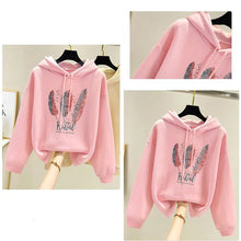 Load image into Gallery viewer, Women Fashion Feather Printed Hoodies Autumn Winter Plus Velvet Casual Loose Sweatshirt