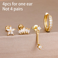 Load image into Gallery viewer, 4PCS Stainless Steel Circle Huggie Hoop Earrings Set for Women Gold Color Unique Zircon Flower Stud Earring Piercing Jewelry