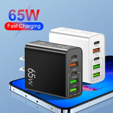 Quick Charge 3.0 20W PD USB Type C Charger: 5 Port Phone Adapter