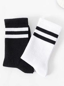 6 Pairs Men's High Tube Mid-Length Socks Set Solid Black White Athletic Sweat Absorb