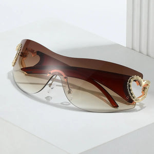 Y2K Wrap Around Fashion Sunglasses Gradient Lens Heart Design UV400 Eyewear