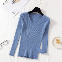 Load image into Gallery viewer, Autumn Winter Women Sweaters Casual Long Sleeve Knitted V Neck Pullover Sweater Femme Basic Solid Jersey Tops Fashion Clothes