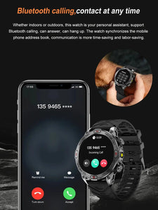 AMZMAX 1.43" AMOLED Smart Watch Men LED Flashlight Compass Health Monitor 1ATM Waterproof